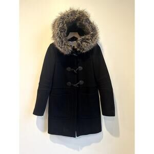 BCBGeneration Women’s Wool Coat  Faux Fur Trimmed Hood Black Small